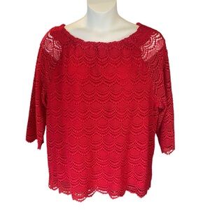 RSVP by Talbots Red Medallion Lace Top Scalloped Hem Womens Plus Size 3X NWT